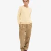 Pull à col rond classique en laine mérinos pour femme - Jaune pâle