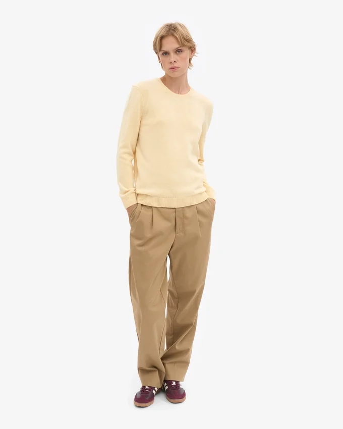 Pull à col rond classique en laine mérinos pour femme - Jaune pâle