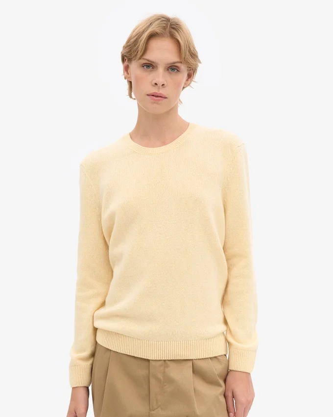 Pull à col rond classique en laine mérinos pour femme - Jaune pâle