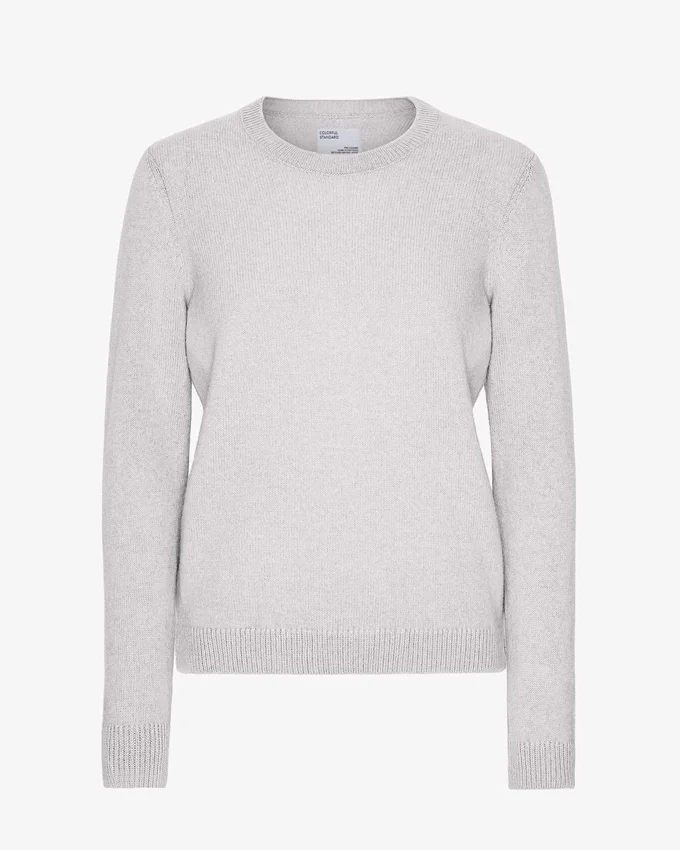 Pull à col rond classique en laine mérinos pour femme - Mélange neige