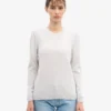 Pull à col rond classique en laine mérinos pour femme - Mélange neige