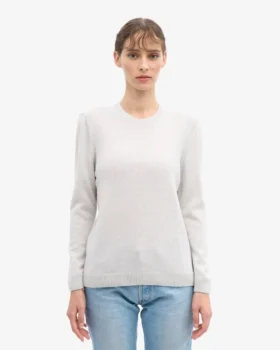 Pull à col rond classique en laine mérinos pour femme – Mélange neige