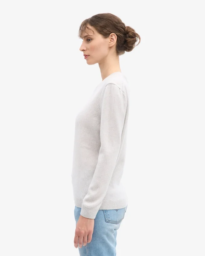 Pull à col rond classique en laine mérinos pour femme - Mélange neige
