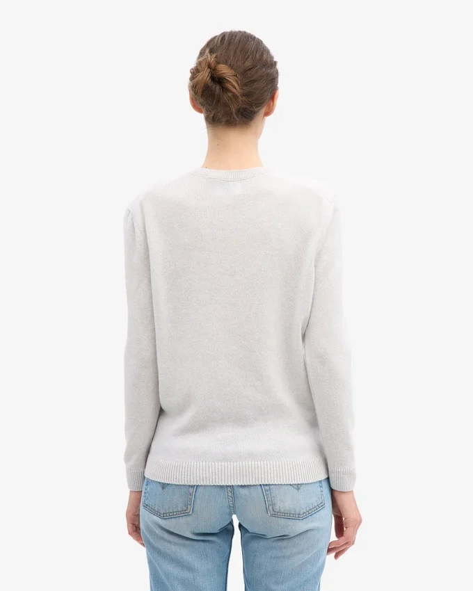 Pull à col rond classique en laine mérinos pour femme - Mélange neige