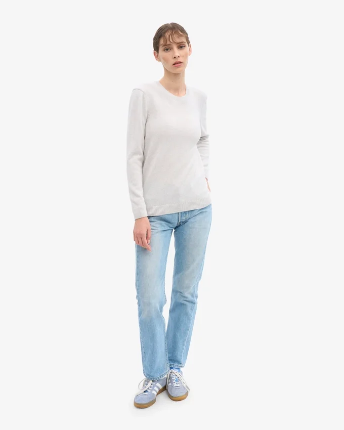 Pull à col rond classique en laine mérinos pour femme - Mélange neige