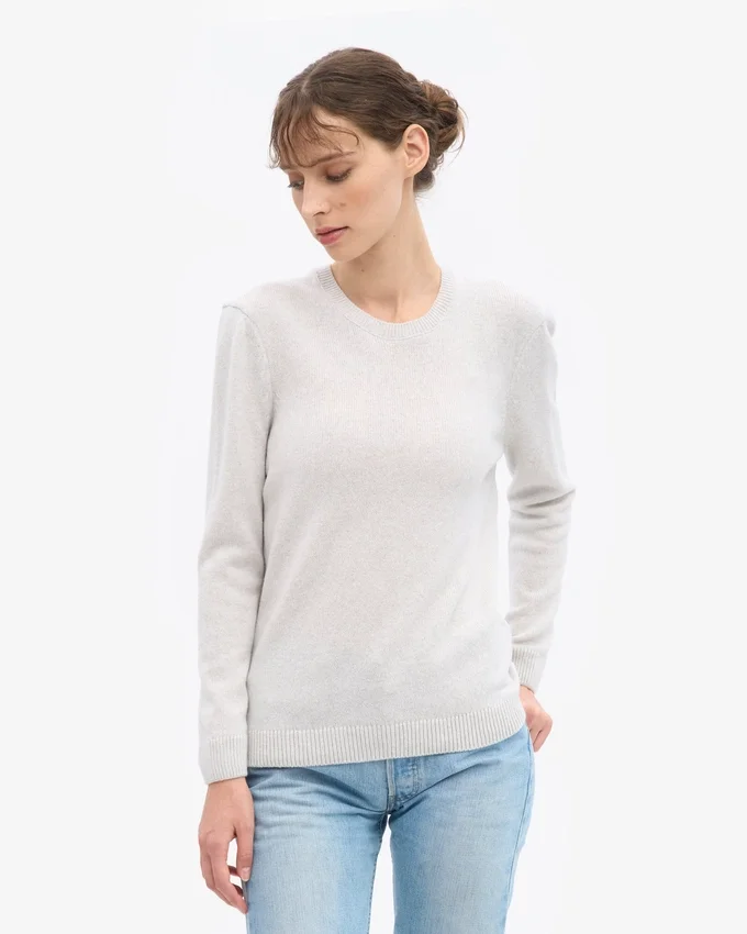Pull à col rond classique en laine mérinos pour femme - Mélange neige