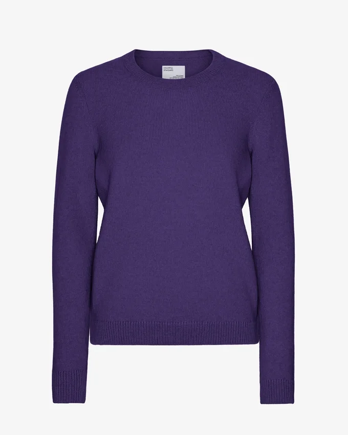 Pull à col rond classique en laine mérinos pour femme - Violet ultra