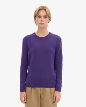 Pull à col rond classique en laine mérinos pour femme – Violet ultra