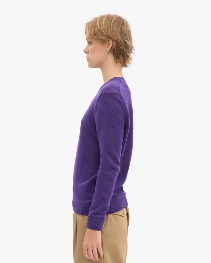 Pull à col rond classique en laine mérinos pour femme - Violet ultra