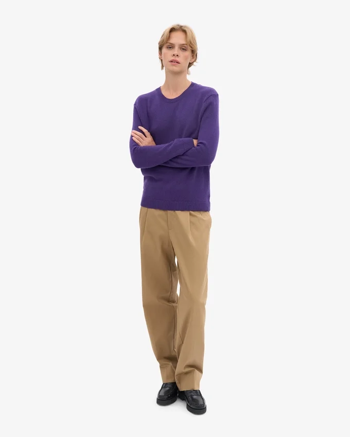 Pull à col rond classique en laine mérinos pour femme - Violet ultra
