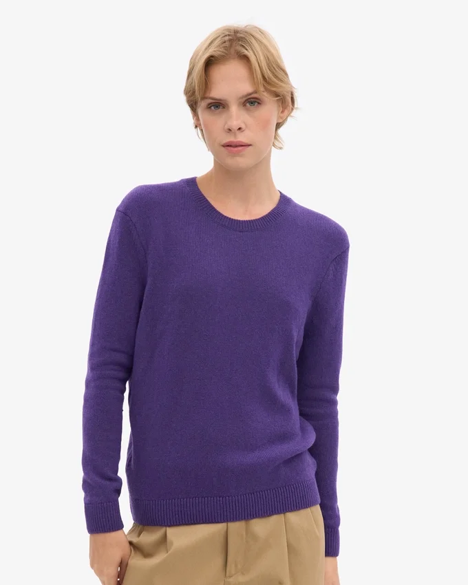 Pull à col rond classique en laine mérinos pour femme - Violet ultra