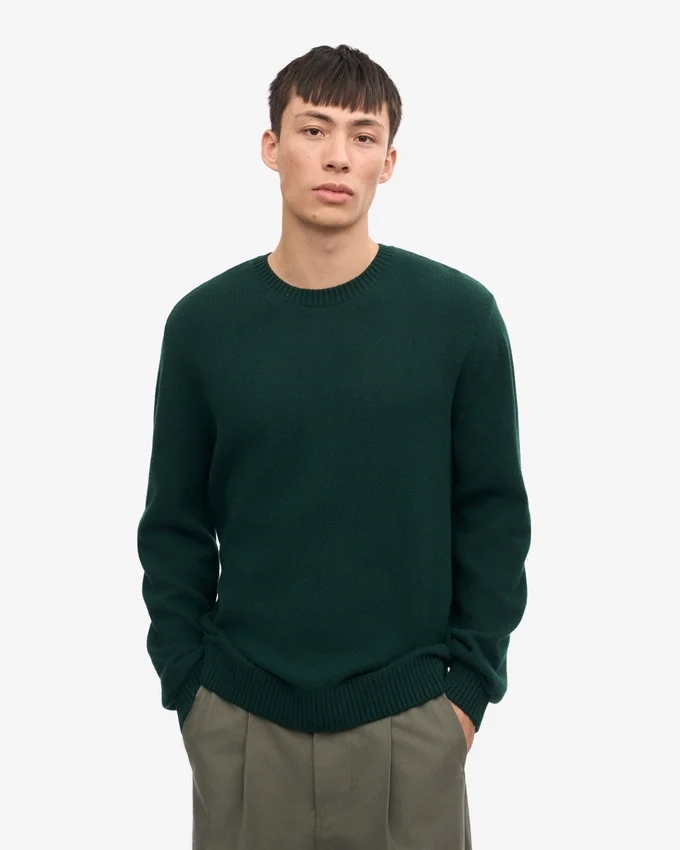 Pull à col rond classique en laine mérinos - Vert émeraude