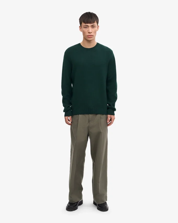 Pull à col rond classique en laine mérinos - Vert émeraude