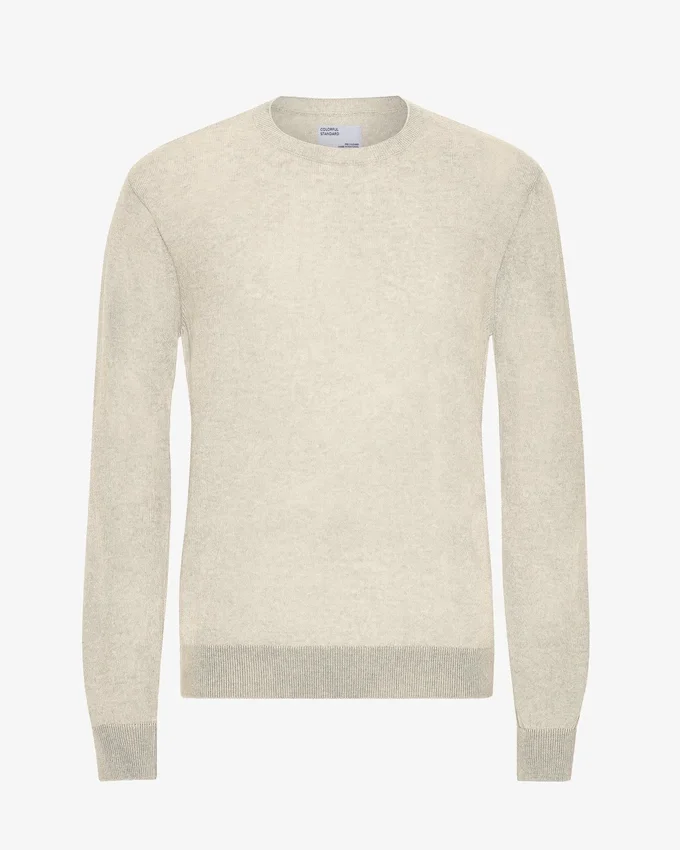 Pull à col rond en laine mérinos légère - Blanc ivoire