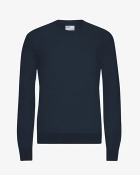 Pull à col rond en laine mérinos légère - Bleu marine