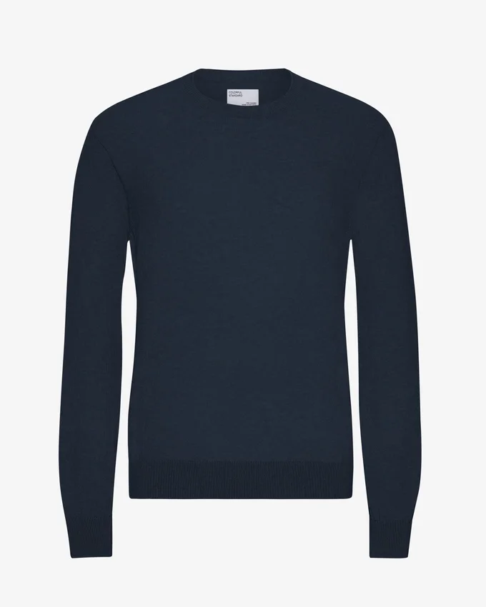 Pull à col rond en laine mérinos légère - Bleu marine