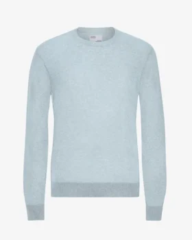 Pull à col rond en laine mérinos légère - Bleu polaire