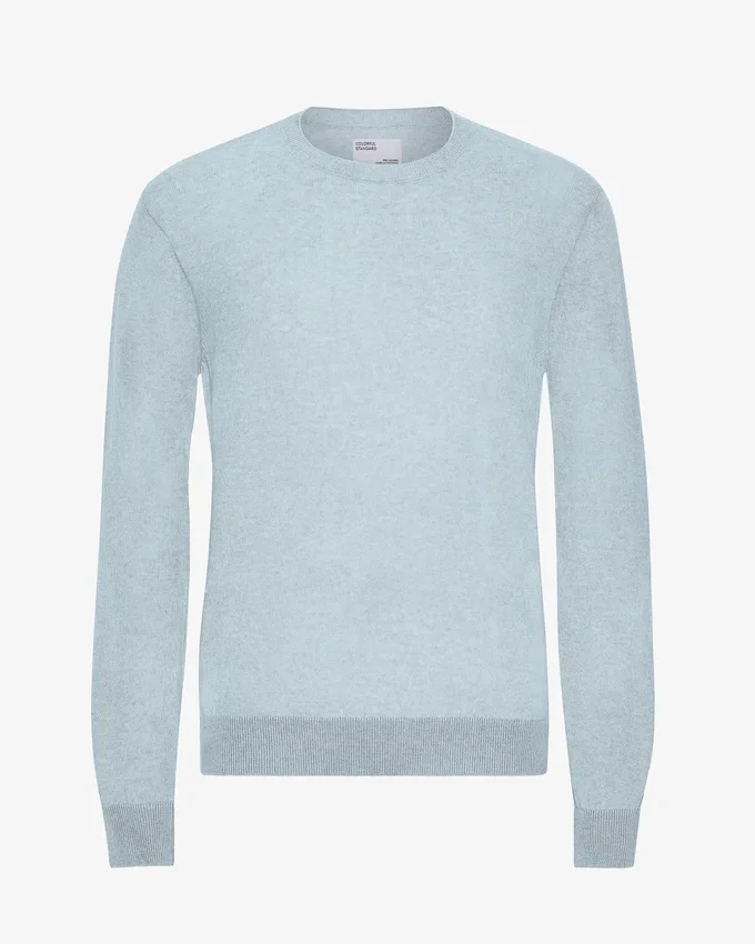 Pull à col rond en laine mérinos légère - Bleu polaire