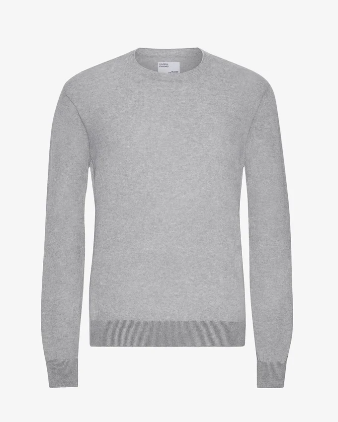 Pull à col rond en laine mérinos légère - Gris chiné