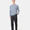 Pull à col rond en laine mérinos légère - Gris lave