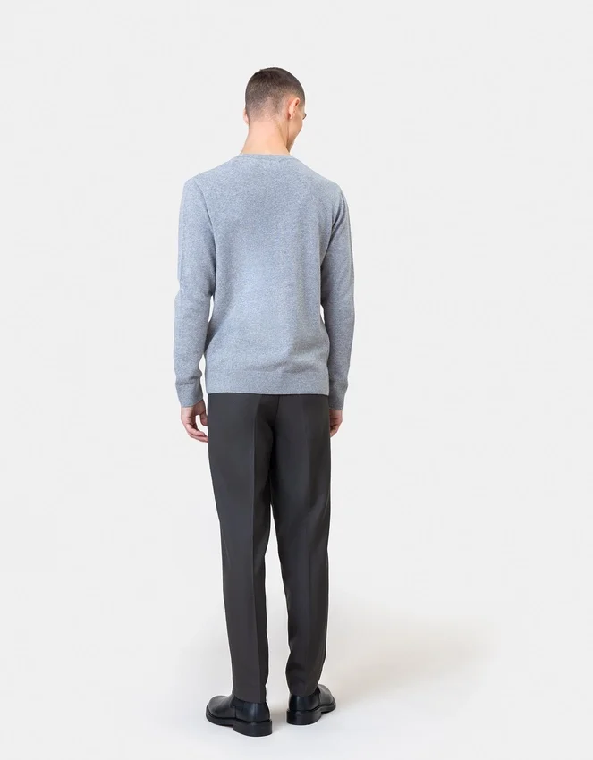Pull à col rond en laine mérinos légère - Gris lave