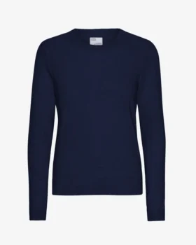 Pull à col rond en laine mérinos légère pour femme - Bleu marine