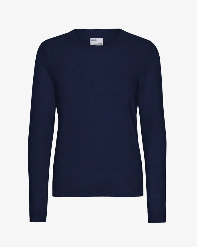 Pull à col rond en laine mérinos légère pour femme - Bleu marine