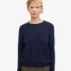 Pull à col rond en laine mérinos légère pour femme - Bleu marine