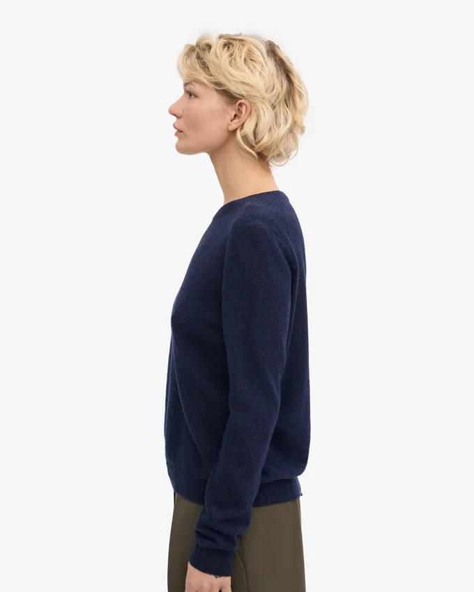 Pull à col rond en laine mérinos légère pour femme - Bleu marine