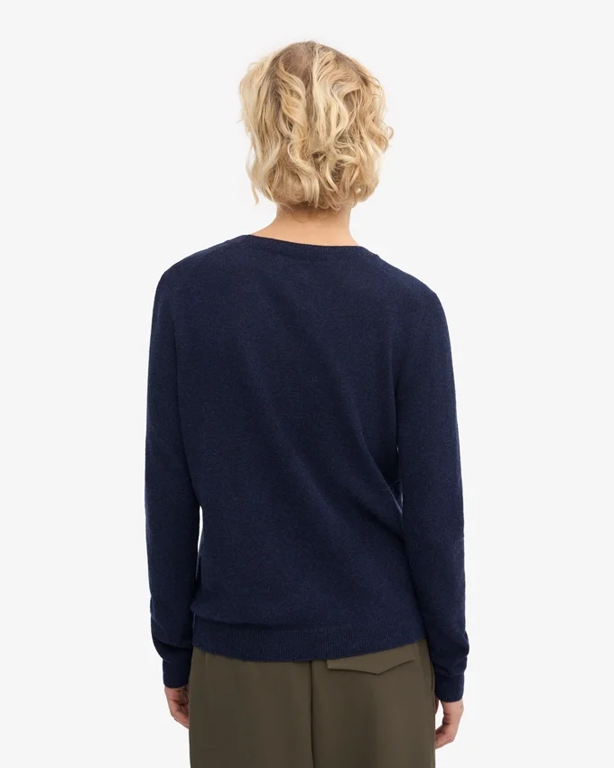 Pull à col rond en laine mérinos légère pour femme - Bleu marine