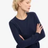 Pull à col rond en laine mérinos légère pour femme - Bleu marine