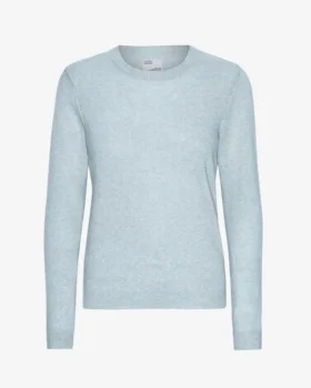 Pull à col rond en laine mérinos légère pour femme - Bleu polaire
