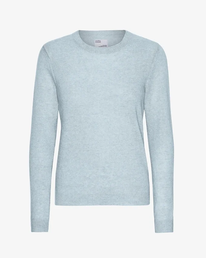 Pull à col rond en laine mérinos légère pour femme - Bleu polaire