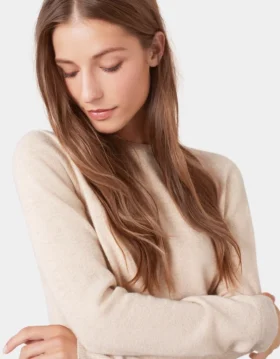 Pull à col rond en laine mérinos légère pour femme – Bleu polaire