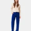 Pull à col rond en laine mérinos légère pour femme - Bleu polaire