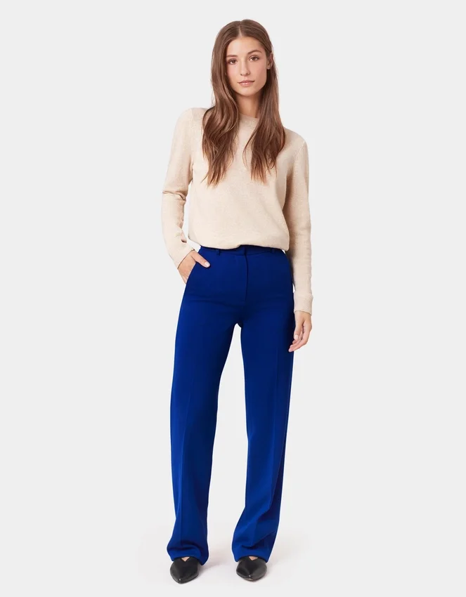 Pull à col rond en laine mérinos légère pour femme - Bleu polaire