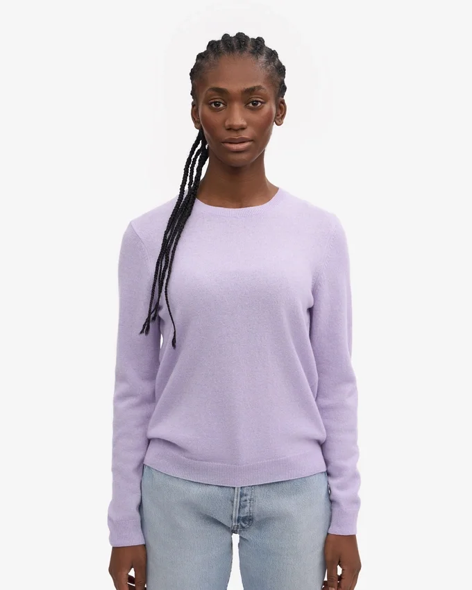 Pull à col rond en laine mérinos légère pour femme - Lavande douce