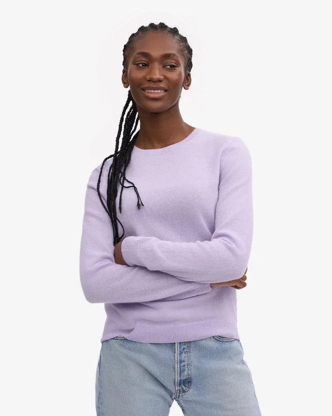 Pull à col rond en laine mérinos légère pour femme - Lavande douce