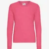 Pull à col rond en laine mérinos légère pour femme - Rose bubble-gum