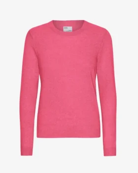 Pull à col rond en laine mérinos légère pour femme - Rose bubble-gum