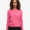 Pull à col rond en laine mérinos légère pour femme - Rose bubble-gum