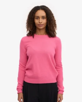 Pull à col rond en laine mérinos légère pour femme – Rose bubble-gum