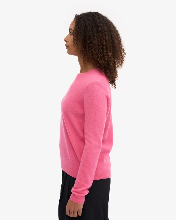 Pull à col rond en laine mérinos légère pour femme - Rose bubble-gum