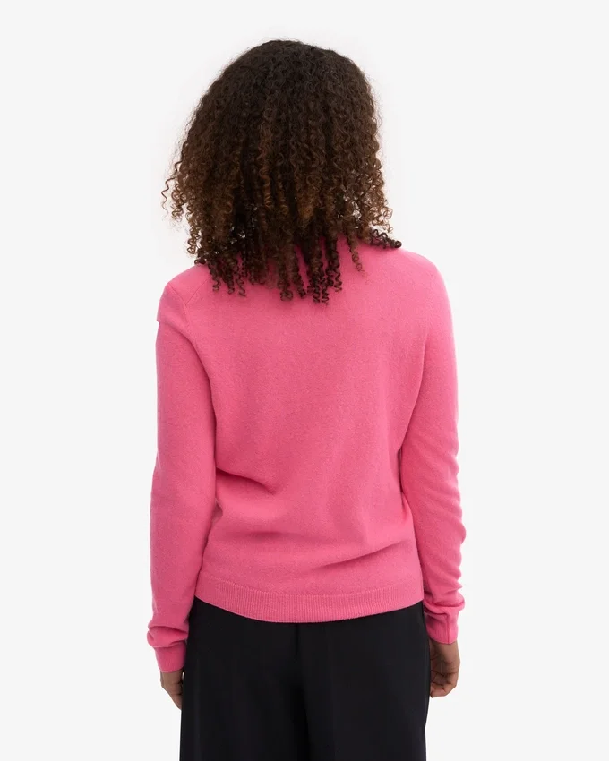 Pull à col rond en laine mérinos légère pour femme - Rose bubble-gum