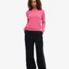 Pull à col rond en laine mérinos légère pour femme - Rose bubble-gum