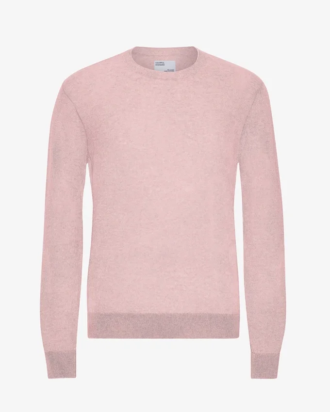 Pull à col rond en laine mérinos légère - Rose délavé