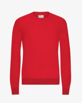 Pull à col rond en laine mérinos légère - Rouge écarlate
