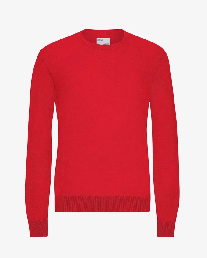 Pull à col rond en laine mérinos légère - Rouge écarlate