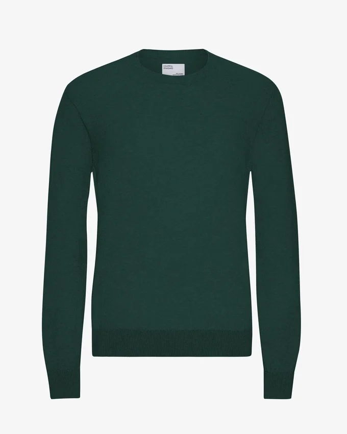 Pull à col rond en laine mérinos légère - Vert émeraude