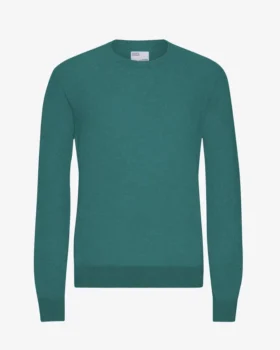 Pull à col rond en laine mérinos légère - Vert océan
